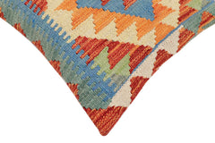 handmade Traditional Pillow Rust Blue Hand-Woven SQUARE 100% WOOL Hand woven turkish pillow2 x 2