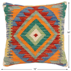 handmade Traditional Pillow Rust Blue Hand-Woven SQUARE 100% WOOL Hand woven turkish pillow 3 x 5