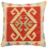18x18 hand woven kilim throw pillow in rust, beige and blue - Bohemian Lovie