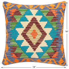 handmade Traditional Pillow Blue Rust Hand-Woven SQUARE 100% WOOL Hand woven turkish pillow2 x 2