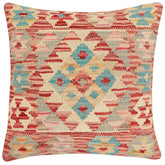 18x18 hand woven kilim throw pillow in red, beige and blue - Bohemian Rubin
