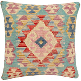 18x18 hand woven kilim throw pillow in blue, red and beige - Boho Chic Dorris