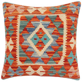 handmade Traditional Pillow Rust Blue Hand-Woven SQUARE 100% WOOL Hand woven turkish pillow 2 x 2