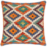 18x18 hand woven kilim throw pillow in rust, blue and beige - Bohemian Elsy