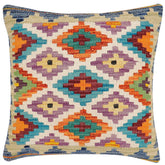 18x18 hand woven kilim throw pillow in rust, blue and beige - Boho Chic Shavon