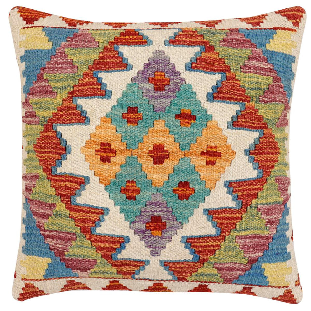 handmade Traditional Pillow Rust Blue Hand-Woven SQUARE 100% WOOL Hand woven turkish pillow2 x 2