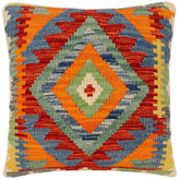 handmade Traditional Pillow Rust Blue Hand-Woven SQUARE 100% WOOL Hand woven turkish pillow 2 x 2