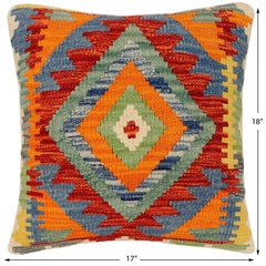 handmade Traditional Pillow Rust Blue Hand-Woven SQUARE 100% WOOL Hand woven turkish pillow 2 x 2