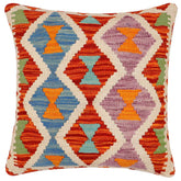 18x18 hand woven kilim throw pillow in rust, blue and beige - Boho Chic Sherlene