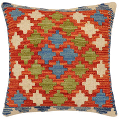handmade Traditional Pillow Rust Blue Hand-Woven SQUARE 100% WOOL Hand woven turkish pillow2 x 2
