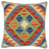 handmade Traditional Pillow Rust Blue Hand-Woven SQUARE 100% WOOL Hand woven turkish pillow 2 x 2