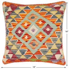 handmade Traditional Pillow Rust Blue Hand-Woven SQUARE 100% WOOL Hand woven turkish pillow2 x 2