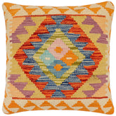 18x18 hand woven kilim throw pillow in rust, blue and beige - Boho Chic Yung