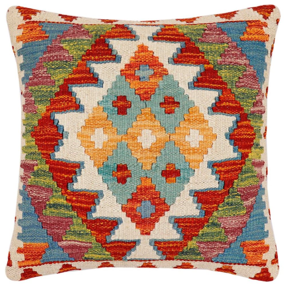 handmade Traditional Pillow Rust Blue Hand-Woven SQUARE 100% WOOL Hand woven turkish pillow 2 x 2
