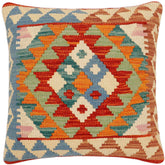 handmade Traditional Pillow Rust Blue Hand-Woven SQUARE 100% WOOL Hand woven turkish pillow 2 x 2