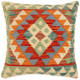 handmade Traditional Pillow Rust Blue Hand-Woven SQUARE 100% WOOL Hand woven turkish pillow 2 x 2
