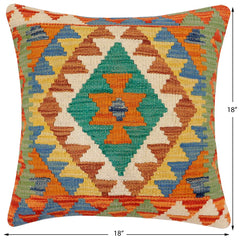 handmade Traditional Pillow Rust Blue Hand-Woven SQUARE 100% WOOL Hand woven turkish pillow2 x 2