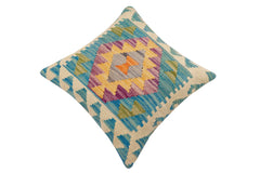 handmade Traditional Pillow Blue Beige Hand-Woven SQUARE 100% WOOL Hand woven turkish pillow2 x 2