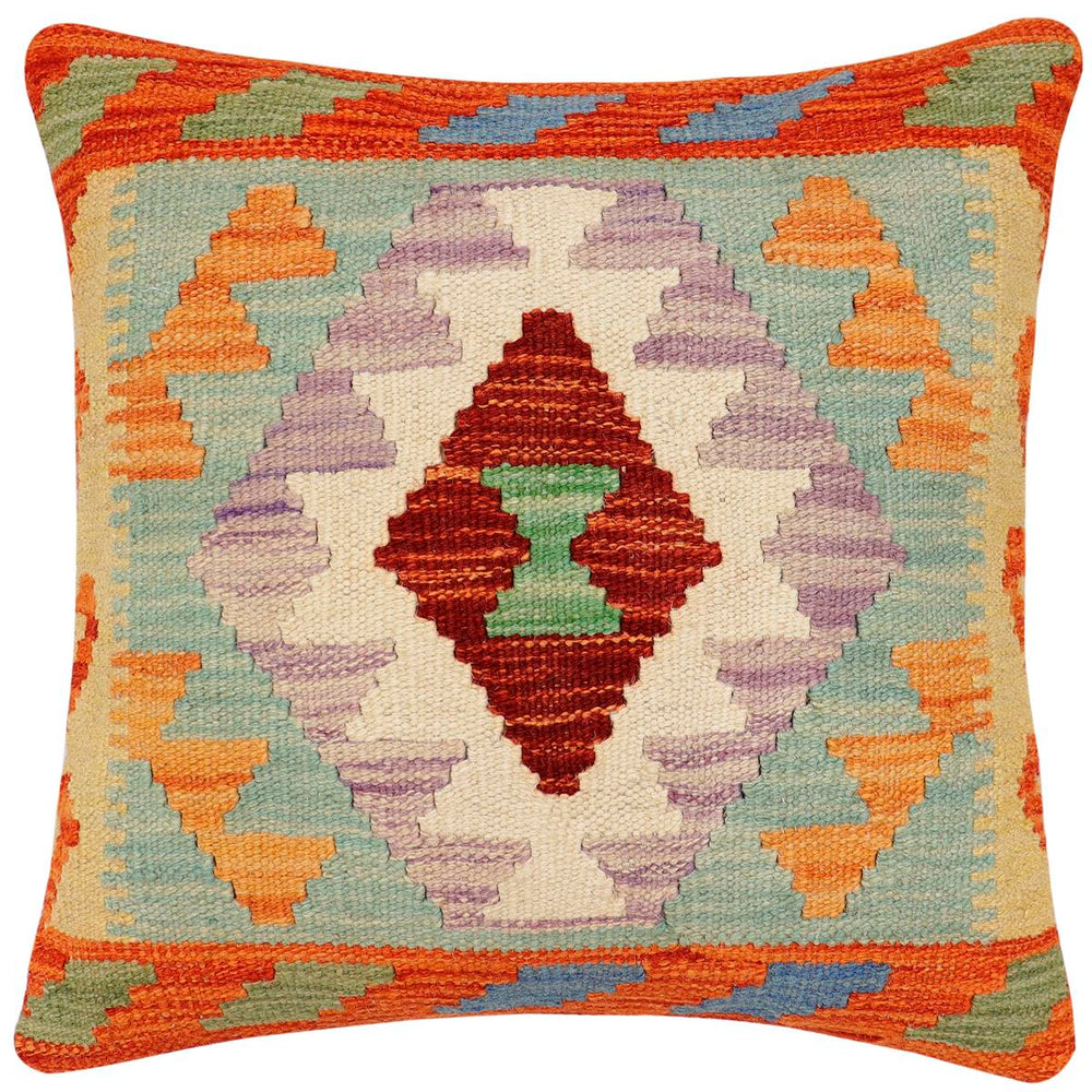 handmade Traditional Pillow Rust Blue Hand-Woven SQUARE 100% WOOL Hand woven turkish pillow2 x 2
