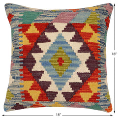 handmade Traditional Pillow Blue Rust Hand-Woven SQUARE 100% WOOL Hand woven turkish pillow2 x 2