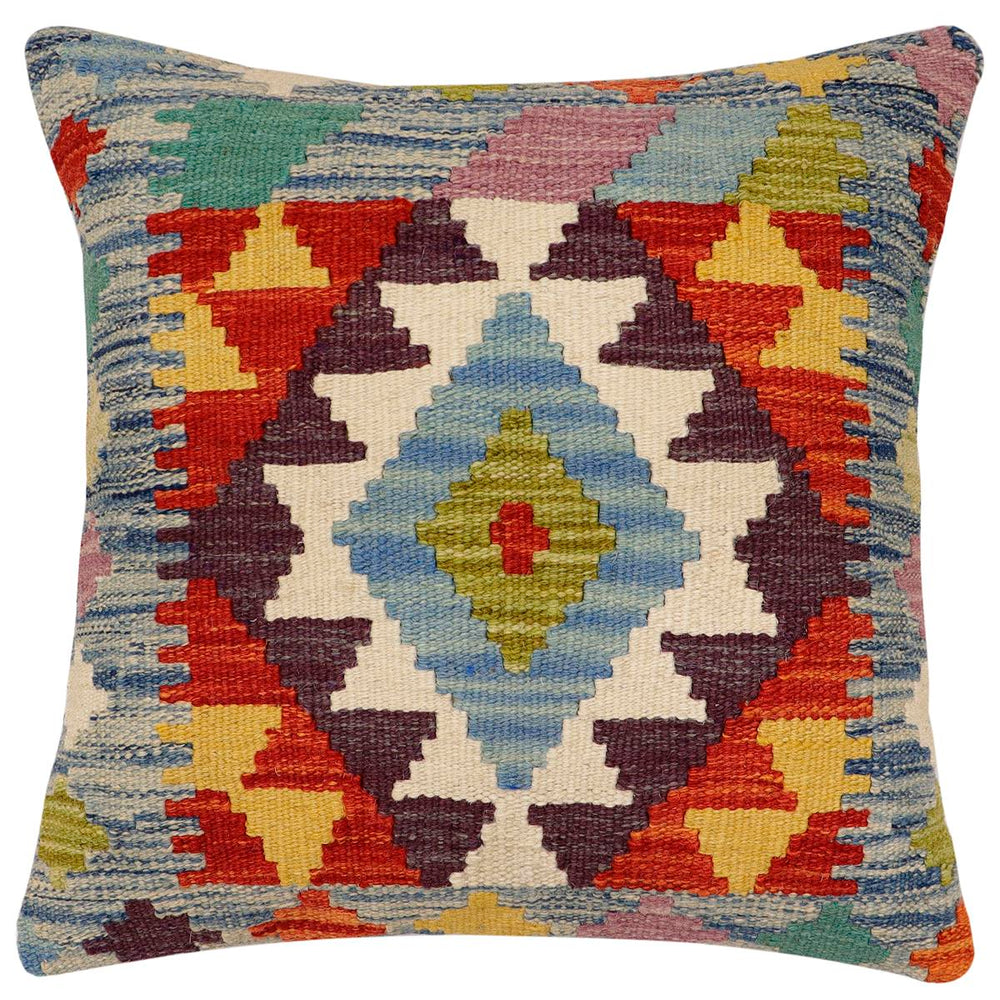 handmade Traditional Pillow Blue Rust Hand-Woven SQUARE 100% WOOL Hand woven turkish pillow2 x 2