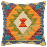 handmade Traditional Pillow Blue Maroon Hand-Woven SQUARE 100% WOOL Hand woven turkish pillow 2 x 2