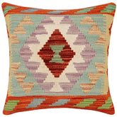 handmade Traditional Pillow Rust Blue Hand-Woven SQUARE 100% WOOL Hand woven turkish pillow 2 x 2
