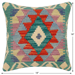 handmade Traditional Pillow Rust Blue Hand-Woven SQUARE 100% WOOL Hand woven turkish pillow2 x 2