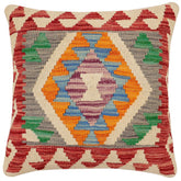 18x18 hand woven kilim throw pillow in red, blue and beige - Bohemian Tobias