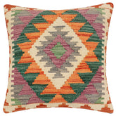 18x18 hand woven kilim throw pillow in rust, gray and beige - Bohemian Latashia