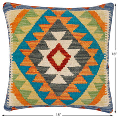 handmade Traditional Pillow Rust Blue Hand-Woven SQUARE 100% WOOL Hand woven turkish pillow2 x 2