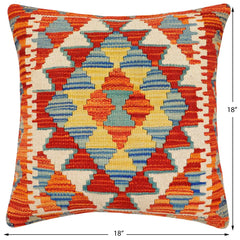 handmade Traditional Pillow Rust Blue Hand-Woven SQUARE 100% WOOL Hand woven turkish pillow2 x 2