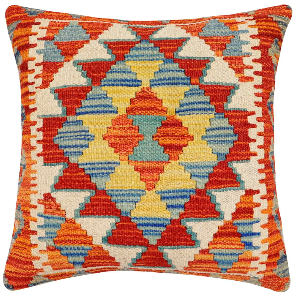handmade Traditional Pillow Rust Blue Hand-Woven SQUARE 100% WOOL Hand woven turkish pillow2 x 2