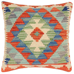 handmade Traditional Pillow Rust Blue Hand-Woven SQUARE 100% WOOL Hand woven turkish pillow 2 x 2