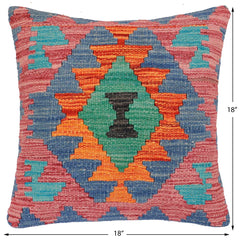 handmade Traditional Pillow Rust Blue Hand-Woven SQUARE 100% WOOL Hand woven turkish pillow2 x 2