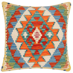 handmade Traditional Pillow Rust Blue Hand-Woven SQUARE 100% WOOL Hand woven turkish pillow2 x 2