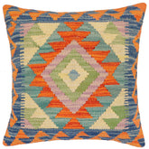 18x18 hand woven kilim throw pillow in rust, blue and green - Bohemian Keturah