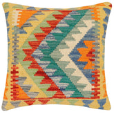 18x18 hand woven kilim throw pillow in rust, blue and beige - Boho Chic Victorin