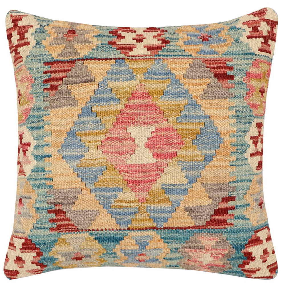 handmade Traditional Pillow Blue Red Hand-Woven SQUARE 100% WOOL Hand woven turkish pillow 2 x 2