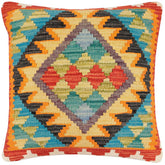 18x18 hand woven kilim throw pillow in rust, blue and beige - Boho Chic Merilyn