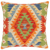 18x18 hand woven kilim throw pillow in rust, blue and beige - Bohemian Floy