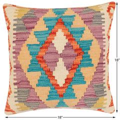 handmade Traditional Pillow Rust Blue Hand-Woven SQUARE 100% WOOL Hand woven turkish pillow2 x 2