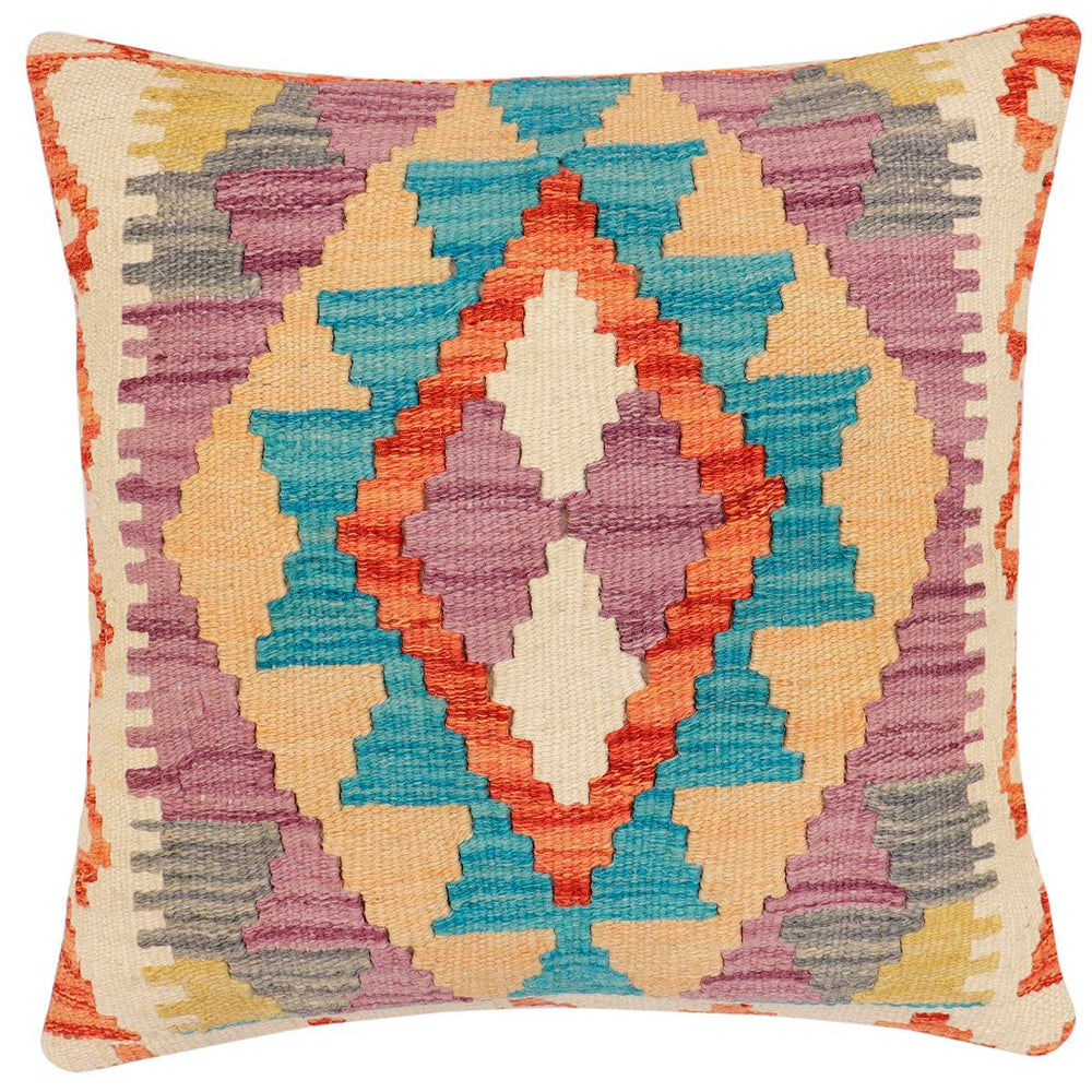 handmade Traditional Pillow Rust Blue Hand-Woven SQUARE 100% WOOL Hand woven turkish pillow2 x 2