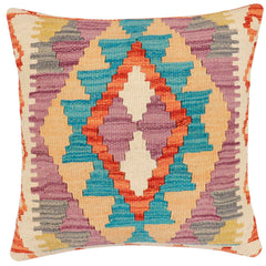 handmade Traditional Pillow Rust Blue Hand-Woven SQUARE 100% WOOL Hand woven turkish pillow2 x 2
