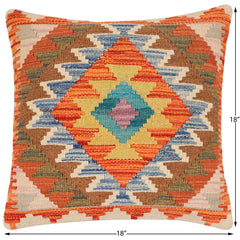 handmade Traditional Pillow Rust Blue Hand-Woven SQUARE 100% WOOL Hand woven turkish pillow2 x 2