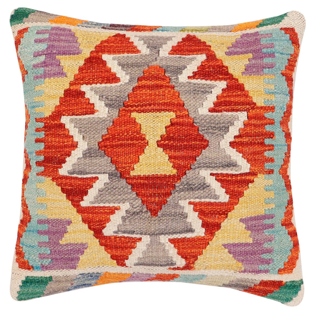 handmade Traditional Pillow Rust Blue Hand-Woven SQUARE 100% WOOL Hand woven turkish pillow 2 x 2