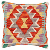 handmade Traditional Pillow Rust Blue Hand-Woven SQUARE 100% WOOL Hand woven turkish pillow 2 x 2