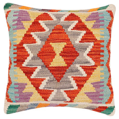 handmade Traditional Pillow Rust Blue Hand-Woven SQUARE 100% WOOL Hand woven turkish pillow 2 x 2