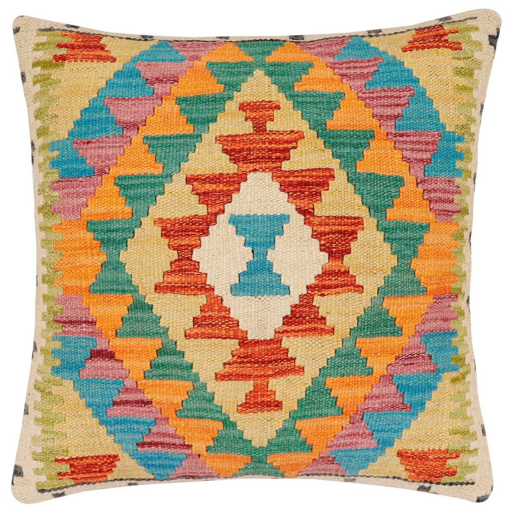 handmade Traditional Pillow Rust Blue Hand-Woven SQUARE 100% WOOL Hand woven turkish pillow 2 x 2