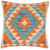 18x18 hand woven kilim throw pillow in rust, blue and beige - Bohemian Lizabeth